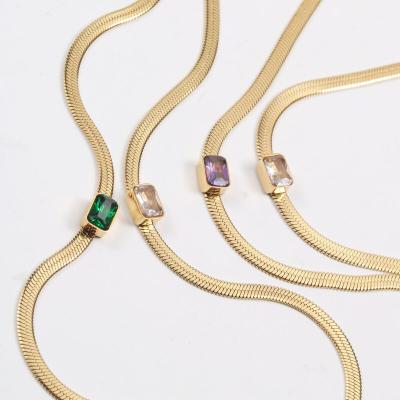 China Cute Rectangle Cubic Zirconia Stainless Steel Snake Chain for sale