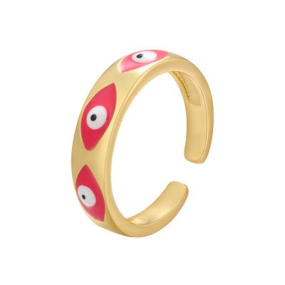 China Wholesale Cheap Price Vintage Jewelry Turkey Jewelry Brass Color Oil Copper Material Gold Plated Evil Eyes Ring for sale