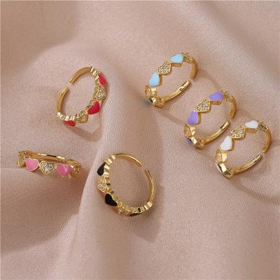 China BOHEMIA Guangzhou Supplier Cute Color Enamel Heart Shape Love Resizable Candy Girl Ring for sale