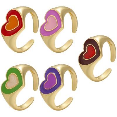 China BOHEMIA Copper Alloy Combine Candy Color Enamel Love Heart Decoration Ring for sale