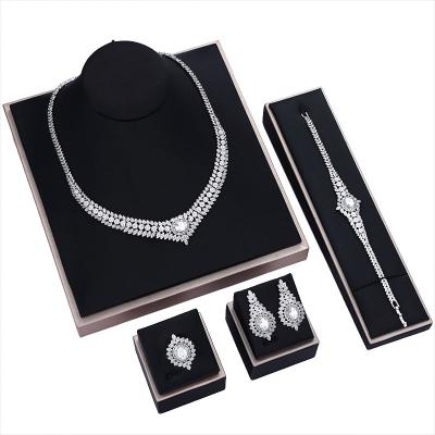 China FASHIONABLE Wholesale Simple Wedding Jewelry Four-Piece Flower Jewelry Zircon Jewelry Factory Cheap Wedding Accessories For Bride for sale