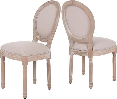 China Durable Farmhouse Dining Chairs  Country Dining Room Chairs Vintage Fabric Upholstered Chair with Round Back Natural wood legs for sale