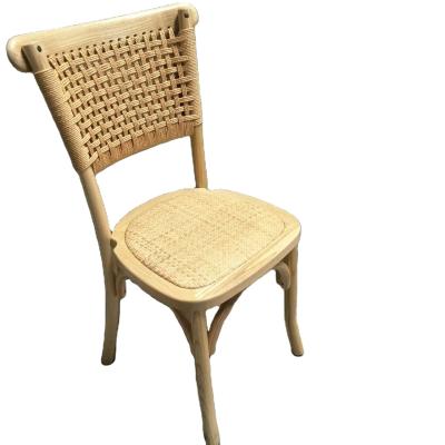 China Modern Rope Vintage Living Room Cane Rattan Wicker Wooden Dining Chair Back for sale