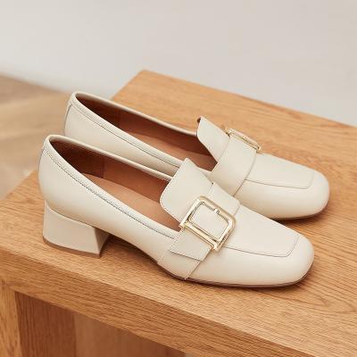 China Comfort/Daily Factory Sale Various Widely Thick Heel Metal Square Buckle Loafers Women's High Heels for sale