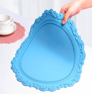 China China Manufacturers Customized Sustainable Pattern Dining Table Mat Baby Silicone Washable Place Mats Lace Up Silicone Place Mat for sale