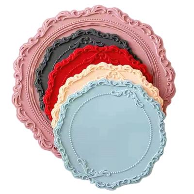 China Heat InsulationLace Decorative Silicone Place Mat Anti-skid Silicone Table Round Lace Place Mat Viable European Style for sale