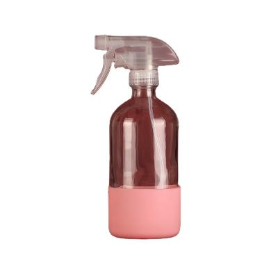 China Agriculture Good Quality 250ml Small Reusable Non-Slip Silicone Spray Bottle Hot Selling Glass Pink for sale