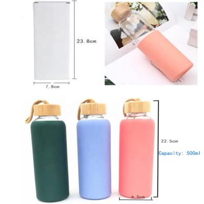 China Sustainable Hot Selling Glass Cup Sports Leisure Bamboo Lid 16oz Water Bottle Heat Insulation Silicone Glass Cup for sale