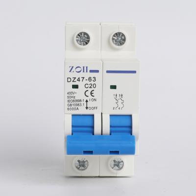 China Miniature circuit breakers 2P C20 MCB 10kA of Mini Circuit Breaker High Capacity for sale