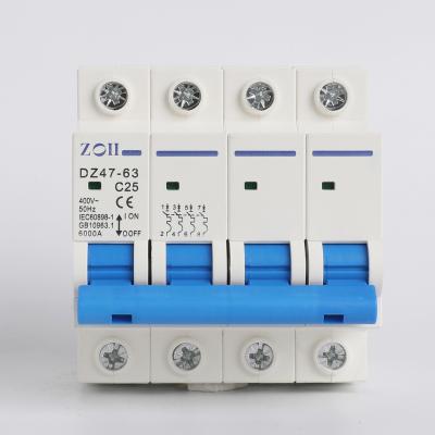 China 6Ka 25a mcb 25a Circuit Breaker 4.5Ka 240/415V 1p 2p 3p 4p Electric Miniature Din Rail 10kA for sale