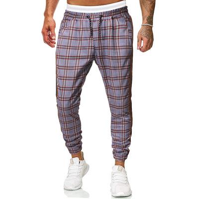 China Anti-wrinkle lattice Mid-waist men's plain sports tracksuit jogging pants men's men's jogger pants for sale