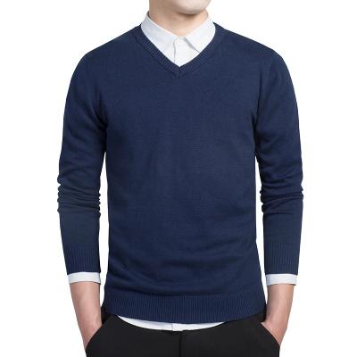 China Anti-Wrinkle Men's Sweater Cotton Shirt V-Neck Pullover Tops Men's Long Sleeve Knitted Pullover Sweater for sale