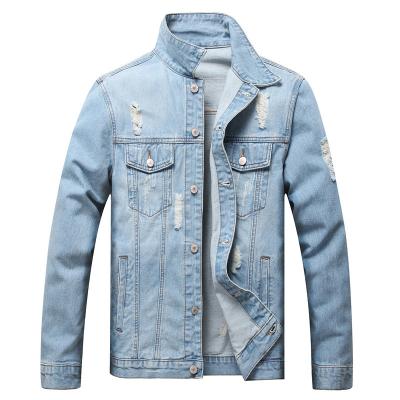 China Casual Denim QUICK DRY Light Blue Ripped Jacket Plus Size Mens Loose Jackets for sale