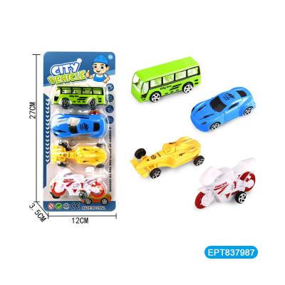 China EPT Diecast Toy Pull Back Toy Mini Little School Motorcycle Vehicles Cars Toys Bus 4Pcs Formula Motorcycle For Boy Truck Kids Baby for sale