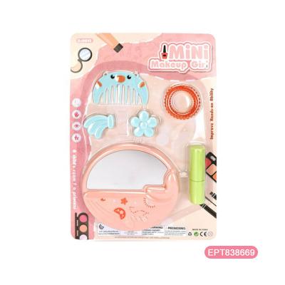 China EPT Plastic Jewelry Mini Girl Pink Pretend Play Mirror Hair Ring Lipstic Toy House Game Small Place Promotion Dollars Play for sale