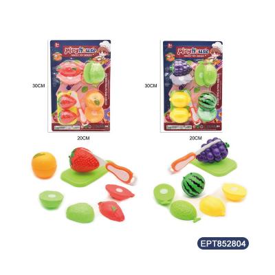 China EPT Plastic Fruit Cutting Toys Pretend Play Food Set Kitchen Accessories Fruits And Vegetables Toy For Kids 30*20*4cm for sale