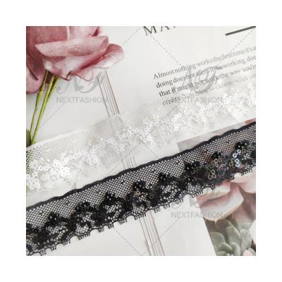 China Other wholesale white beaded sequins/narrow trim/black embroidery lace for garment accessories for sale