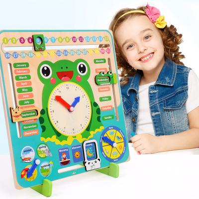 China Seven-in-One Vertical Wooden Factory Wholesale Time Calendar Knowledge For Children Learning Educational Clock Toy 30*30*0.8CM Jigsaw Puzzle Toy for sale