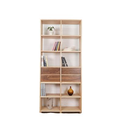 China Customization Solid Wood Red Oak and Black Walnut Color-Blocking Bookshelf with Drawer Unit Modern Luxury Bookcase for sale