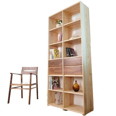 China Premium solid wood wood bookcase with drawers red oak wood shelf wpod splicing luxury bookcase and black walnut for sale