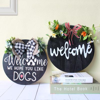 China Art Decor Farmhouse Flowers Round Welcome Wreaths Front Door Welcome Sign For and Vertical Hanging Arches Sign Decoration for Home Front Porch for sale