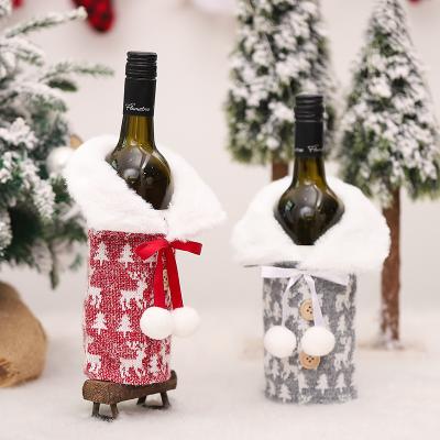 China Knitted Cloth + Knitted Artificial Wool Yarn Sweater Wine Bag Elks Pattern Christmas Wine Bottle Cover Christmas Decoration for Home Table Christmas Ornaments Gifts for sale