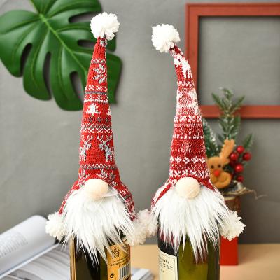 China Knitted Fabric + Real Cotton Christmas Santa Forester Faceless Old Man 2021 Wine Bottle Cover for Table Wine Bottle Bag Christmas Party New Year Home Decoration for sale