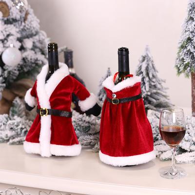 China Dense Velvet Red Wine Bag Christmas Party Table Decor Set Christmas Dress Skirt Wine Bottle Decoration Creative Christmas Wine Bottle Covers 2021 for sale