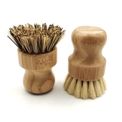 China Sustainable Natural Detergent Sisal Fiber Pot Dish Brush Palm Pot Round Bamboo Brush For Vegetable Kitchen Cleaning Brush Washing for sale