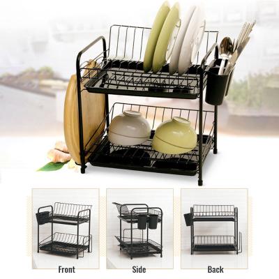 China Large Capacity Sustainable Hot Selling Dish Bifurcates Chopper Drying Rack 2 Tiers Shelf Dish Rack For Kitchen Countertop for sale