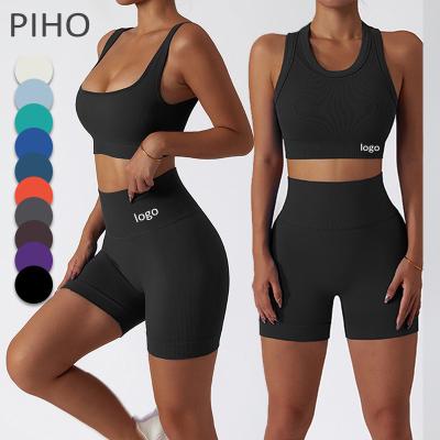 China Breathable High Quality Seamless Yoga Suit Summer Running Tight Bra Top Waist Leggings Shorts Sports Suit Women Fitness Suit for sale