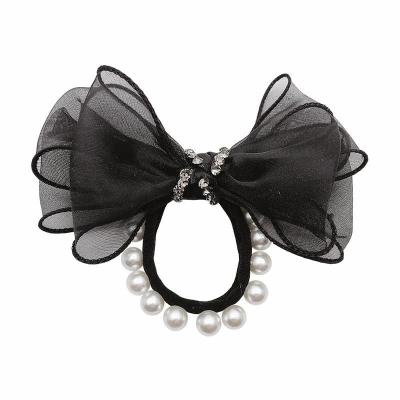 China Fashion/korean fashion cute elegant high-end chiffon pearl bow temperament decorative hair rope for sale