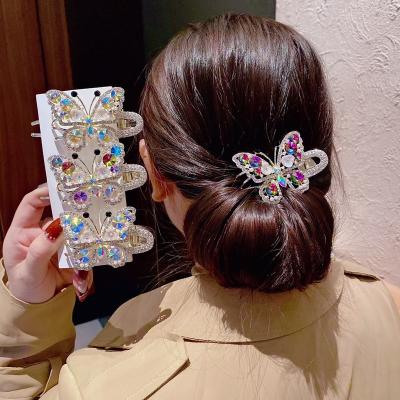 China New Fashion Hair Accessories Shiny Crystal Stone Butterfly Back Head Hair Fixer Broken Hairpin for Women Spring Clip for sale