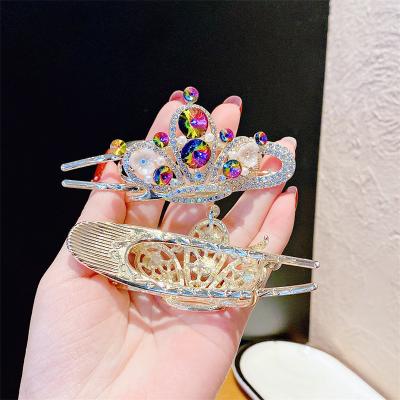 China New Fashion Hair Accessories Shiny Crystal Stone Crown Back Head Hair Fixer Shiny Broken Hairpin For Women Spring Clip for sale