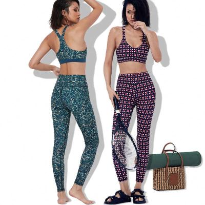 China Hot Sales 2021 Printed Breathable Yoga Suit Set Bra Sport High Shock Pants Fitness Buttocks Women's Waist Two-Piece Sets for sale