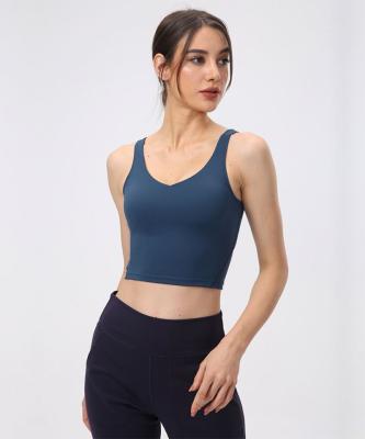 China Wholesale V-Neckline Breathable 2 In 1 Removable Padded Custom Logo Sports Bra Gym Fitness Crop Top for sale