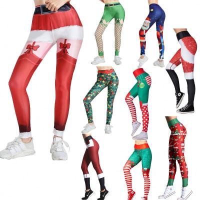 China Breathable Red Green Sports Gym Workout Pant 2021 Christmas Active Wear Christmas Printed Tight Skin Leggings For Girls Ladies for sale