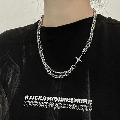 China 2021 New Hip-Hop Stacked Clavicle Clavicle Chain CIS Double-Layer Hiphop Cross Tent Men's and Women's Necklace Bracelet Single for sale