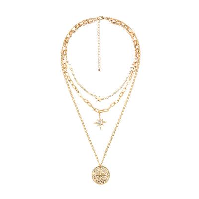 China Fashionable Casual/Sporty Five-Treble Six-Treble Star Pendant Disc Star Multilayer Diamond All-match Necklace for sale