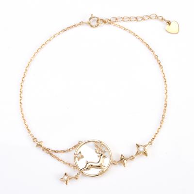 China TRENDY 18k Gold Thin Chain Bracelet Star and Elk Deer Wrist Necklace Charm Bracelet for Girl for sale