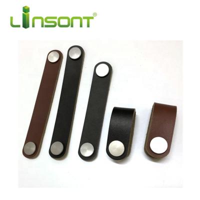 China Strong Anti-corrosion Performance Linsont Furniture Sideboard Dresser Drawer Hardware Leather Pull Handle for sale