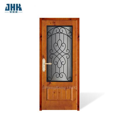 China 1 PANEL 34 LITE WROUGHT IRON DIAMOND GLASS Real wood doors Latest design solid wood doors Solid wood door manufacturers for sale