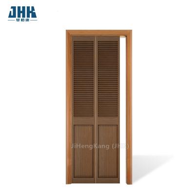 China JHK-B09 Solid wood wood grain glass insulated folding door glass wood double folding door half moon for sale