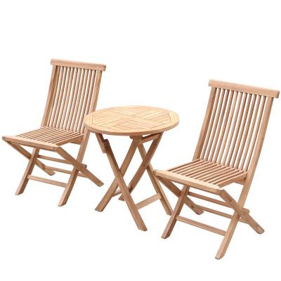 China Small contemporary portable outdoor teak wooden balcony table and chairs outdoor leisure one table and two chairs for sale