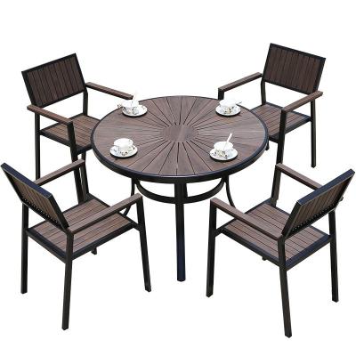 China Contemporary popular outdoor garden yard leisure plastic wooden table and 3 chairs for restaurant for sale