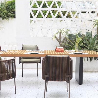 China Weather Furniture Modern Design Outdoor Teak Furniture Outdoor Garden Table And Chair With Cushion Rattan Table And Wicker Chair Set for sale