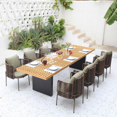 China Weather Furniture Outdoor Rattan Outdoor Furniture Garden Table And Chair With Cushion Rattan Table And Wicker Chair Set for sale