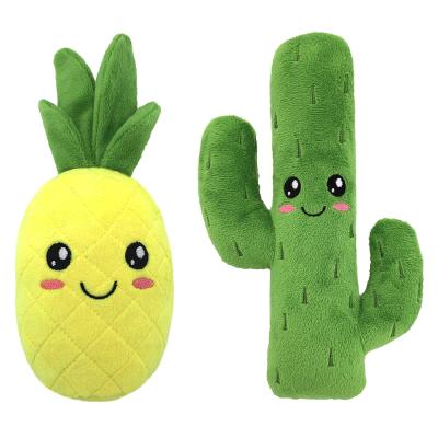 China Viable Squeaky Stuffed Dog Toy Interactive Funny Pineapple Cactus Chew Resistance Plush Puppy Dog Toys for sale