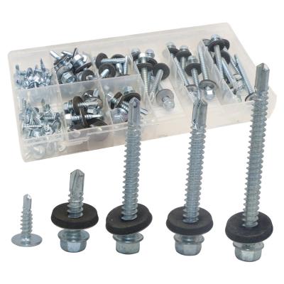 China SYD-1096 100PCS 9 Size Self Drilling Screw With EPDM Steel Washers Galvanized for sale