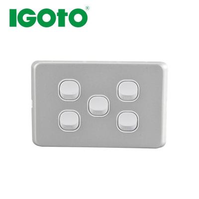 China Igoto SAA Australia Aluminum Plate Wall Lamp Switch Aluminum Plate 5gang 10A Switch for sale